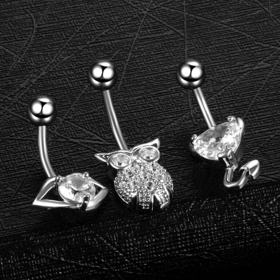 Stainless Steel Cubic Zirconia Drop Navel Ring