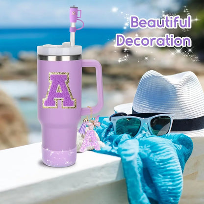 8PCS Accessories Set for Stanley Cup Purple 30oz 40oz tumbler Silicone Straw Topper Cover Cap Boot Handle Charm Initials Sticker - Shello's Creative Boutique
