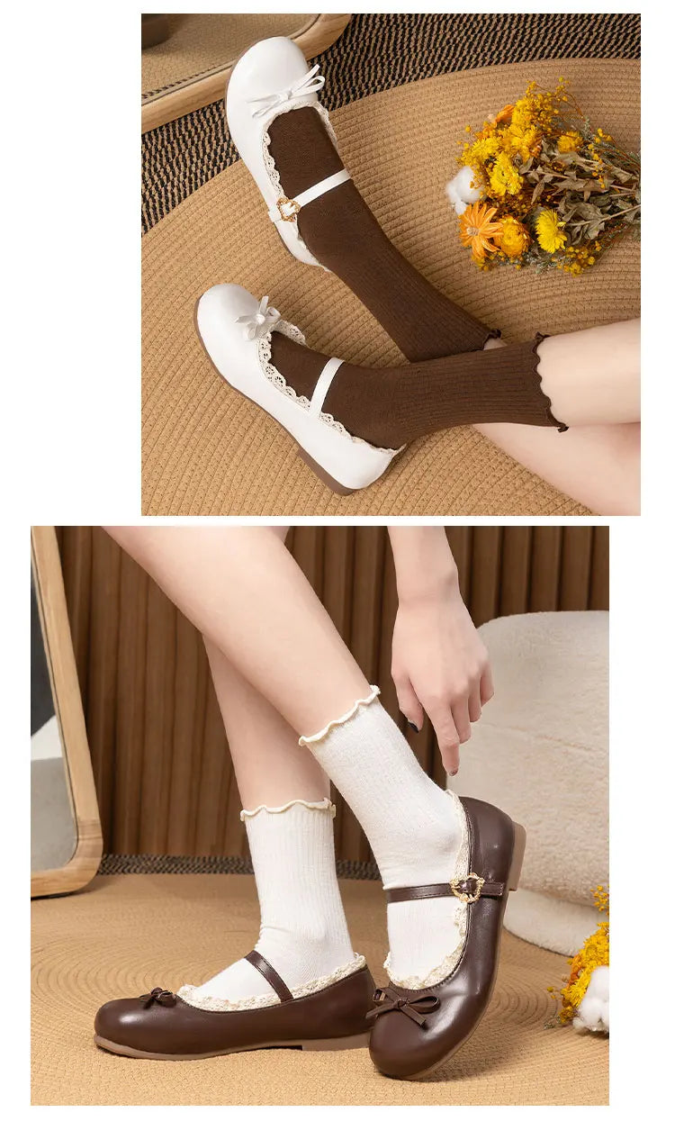 Women's Mary Janes Flat Shoes - Round Toe Buckle Strap Ballet Flats