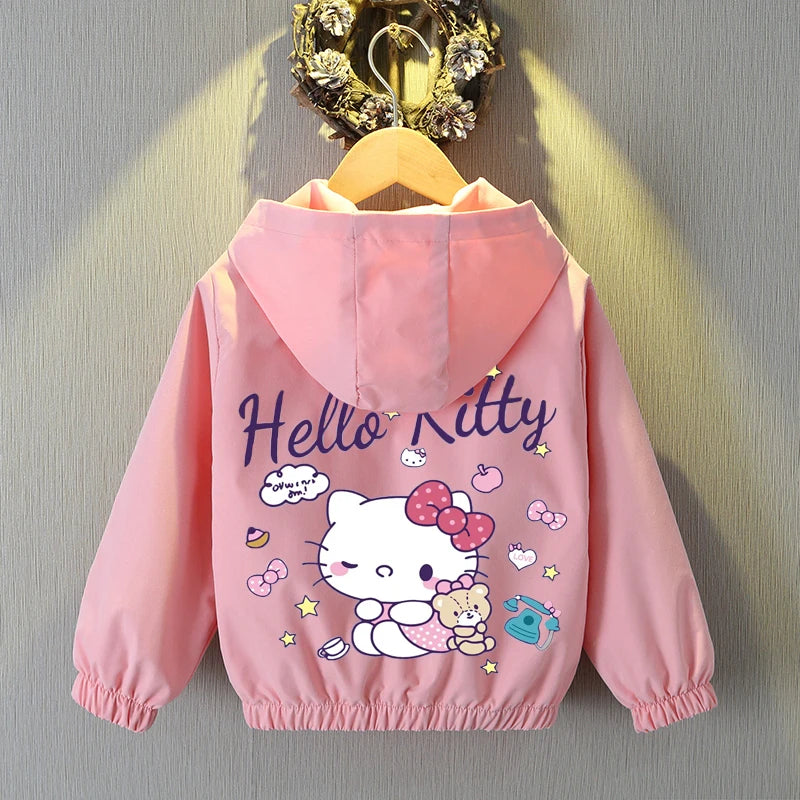 MINISO x Sanrio Girls’ Windbreaker Jacket – Hello Kitty & Cinnamoroll Cartoon Hooded Zip-Up Outerwear Shello's Creative Boutique