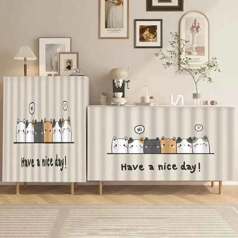 1PC Kitchen Cabinet Curtain Cover Dustproof Cupboard Wardrobe Short Curtains Washable Drapes Self-adhesive Half-Curtain Cortinas