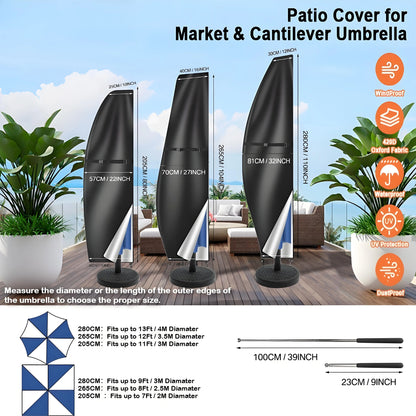 Parasol Rain Cover 210D Oxford Fabric – Waterproof UV-Resistant Patio Umbrella Storage Cover