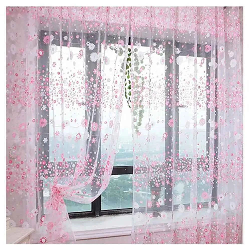 100cm x 200cm Window Curtain Floral Pattern Summer Transparent Window Screening Door Curtains Room Decor Drape Panel Sheer