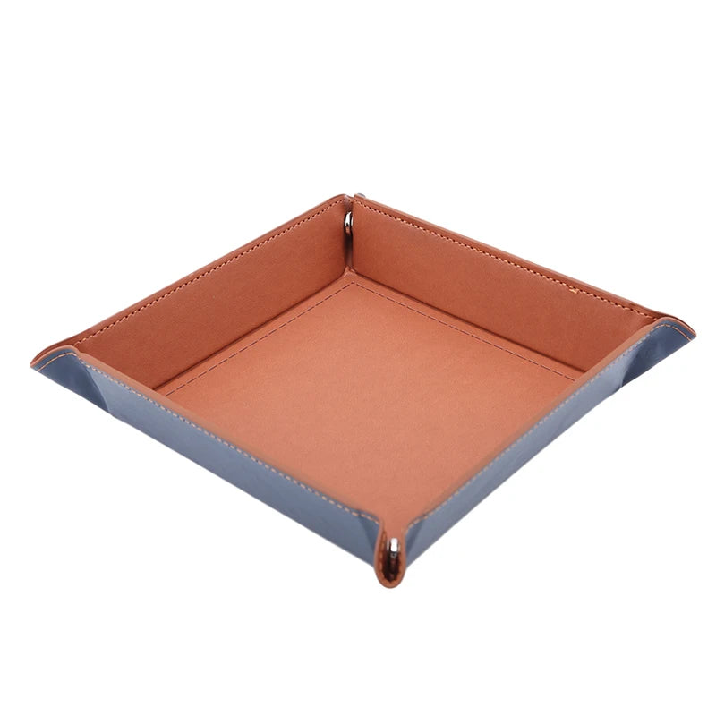 PU Leather Folding Valet Tray – Collapsible Desktop Storage for Keys, Phone, Wallet & Coins