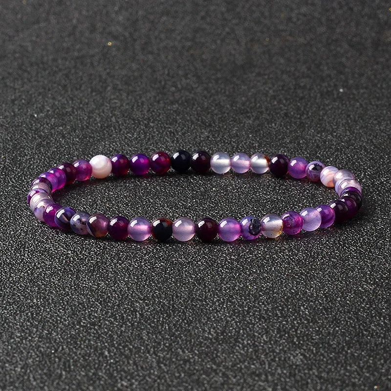 4mm Natural Stone Agate & Lava Stretch Bracelet – Handmade Tiny Bead Bangle for Men & Women