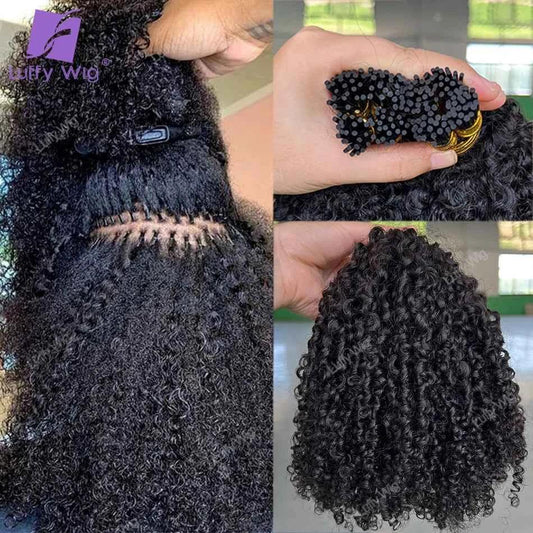Double Drawn I Tip Hair Extensions - Afro Kinky Curly 3C/4A Mongolian Remy Human Hair Fusion - Shello's Creative Boutique