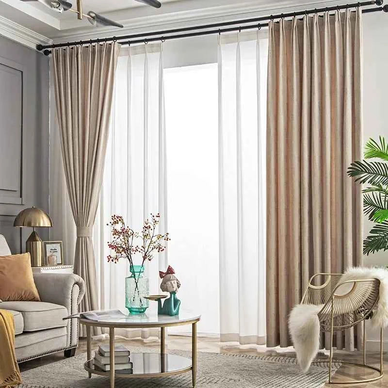 The New Simple Curtains for Living Dining Room Bedroom and Modern Beige Bronzing Flannel Thickened Shading Velvet Light Luxury