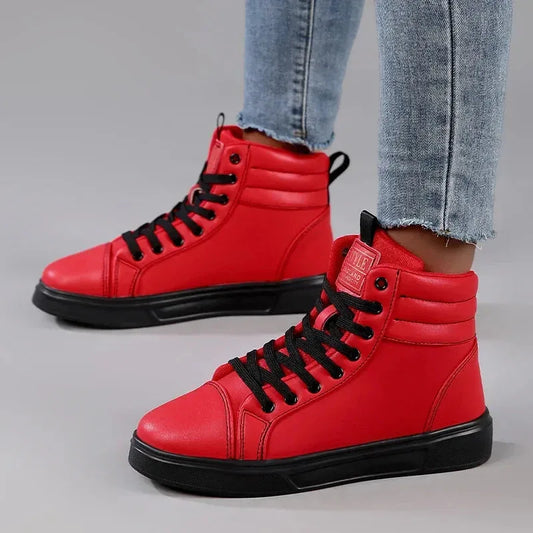 2025 Spring Fashion High-Top Sneakers - Unisex Leather Skateboarding Shoes (Red/White/Brown) - Shello's Creative Boutique