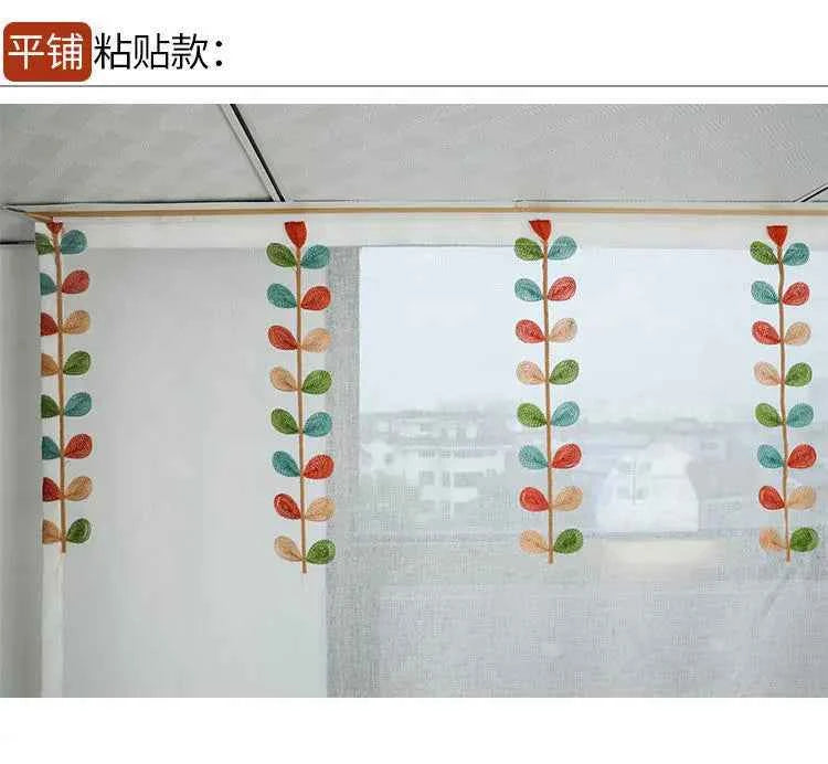 Household Bedroom Window Curtains Punch Free Easy Install Shading Drape Door Screens Modern Leaves White Curtain Home Decor Chic