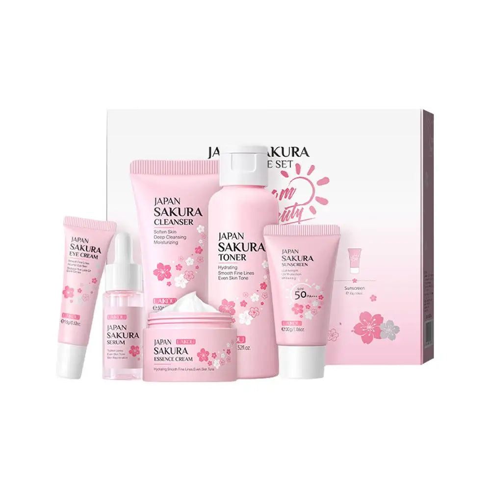 6pcs/Set Sakura Skin Care Sets Face Cream Serum Toner Facial Cleanser Sunscreen Eye Cream Face Skin Care Set Product Gift box Shello's Creative Boutique
