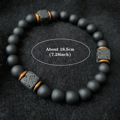 Elastic Men's Volcanic Stone Bracelet with Square Black Agate Fashionable Jewelry Suitable for Modern Gentlemen Magnetic Therapy