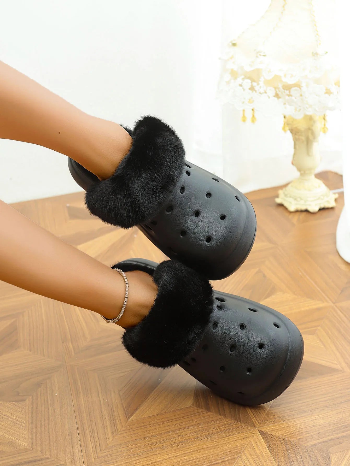 Women's Plush High Heel Slippers 2025 - Thick Soft-Soled Winter Garden Shoes