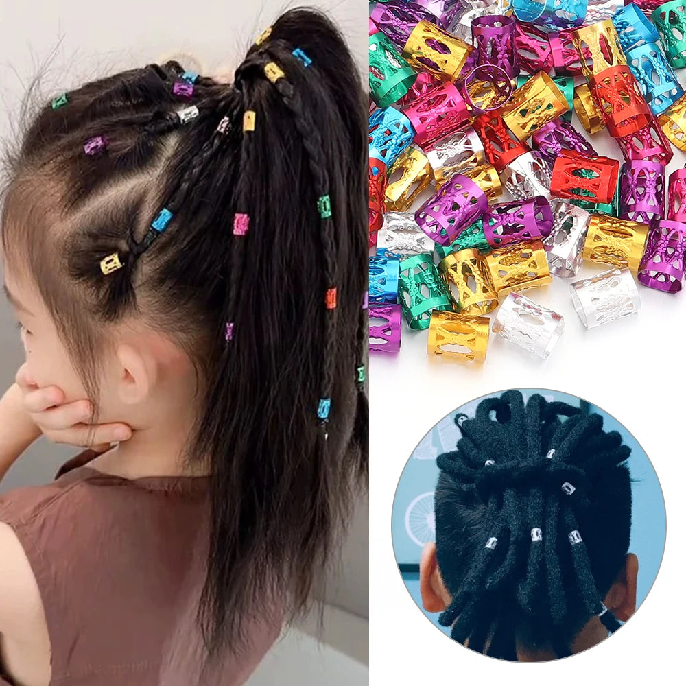 100Pcs/lot Dreadlock Hair Rings Metal Hollow Tube Dirty Dread Braids Adjustable for Cuffs Clip Hair Accessories Styling Tools - Shello's Creative Boutique