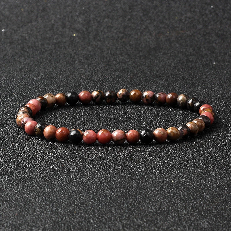 4mm Natural Stone Agate & Lava Stretch Bracelet – Handmade Tiny Bead Bangle for Men & Women