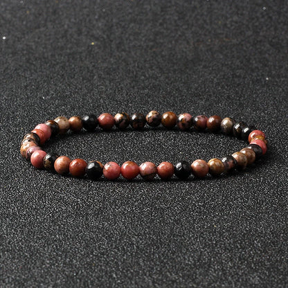 4mm Natural Stone Agate & Lava Stretch Bracelet – Handmade Tiny Bead Bangle for Men & Women