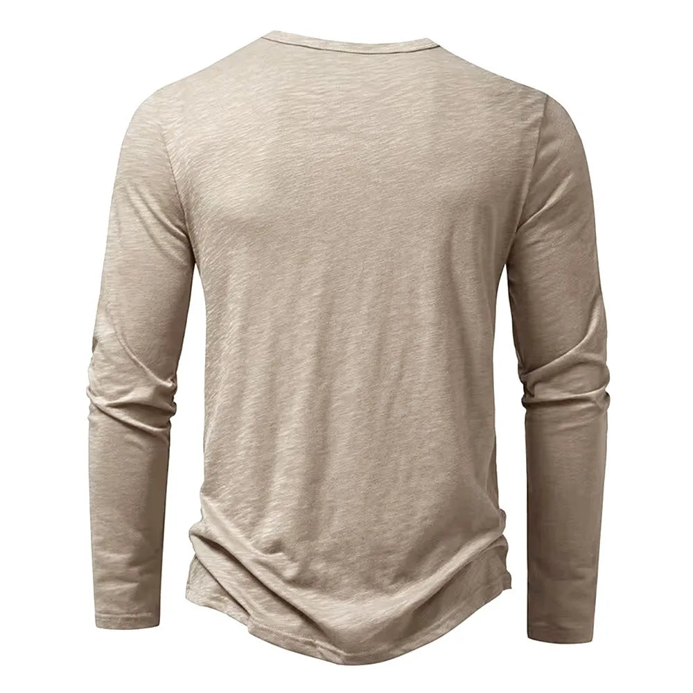 Men's Cotton Henley Neck T-Shirt - Long Sleeve Casual Shirt - Shello's Creative Boutique