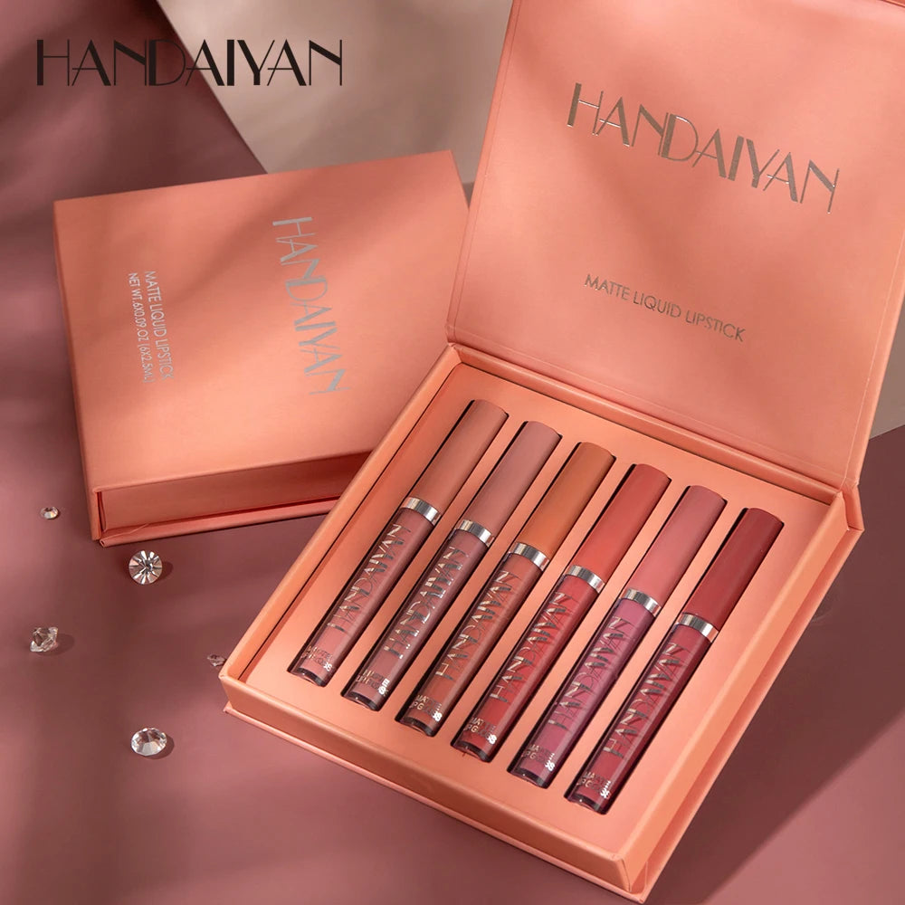 HANDAIYAN 6-Piece Liquid Lipstick Set - Long-Lasting Matte Lip Gloss Gift Box