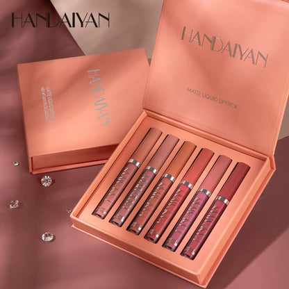 HANDAIYAN 6-Piece Liquid Lipstick Set - Long-Lasting Matte Lip Gloss Gift Box