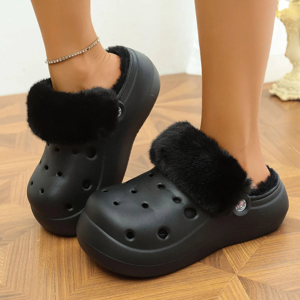 Women's Plush High Heel Slippers 2025 - Thick Soft-Soled Winter Garden Shoes