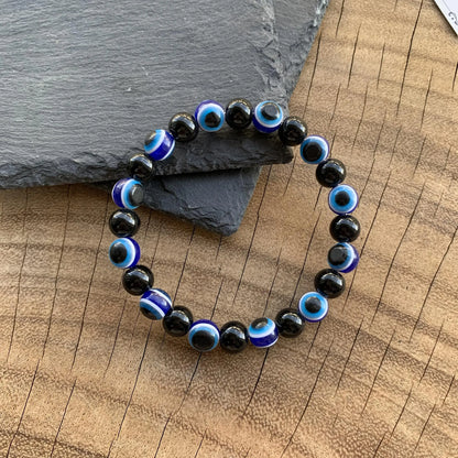Evil Eye & Obsidian Protection Bracelet – Blue Evil Eye Stretch Bracelet