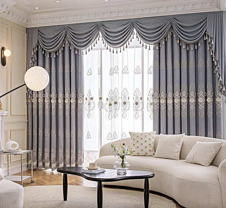 European Modern Blackout Curtains - Luxury Embroidered Tulle Villa Valance for Living Room & Bedroom