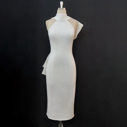 White Bodycon Dress with Back Bow - Sleeveless Party Gown - Shello's Creative Boutique
