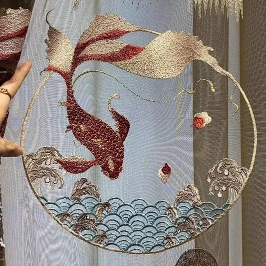 Embroidered Modern Velvet Blackout Curtains - Custom Classic Shading Drapes for Living Room & Bedroom