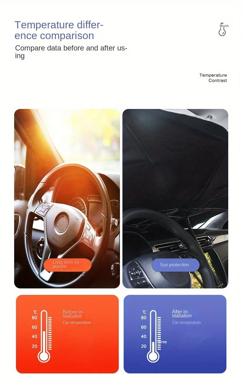 Foldable Car Windshield Sun Shade — Portable Sunscreen Parasol for Front Window