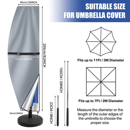 Parasol Rain Cover 210D Oxford Fabric – Waterproof UV-Resistant Patio Umbrella Storage Cover