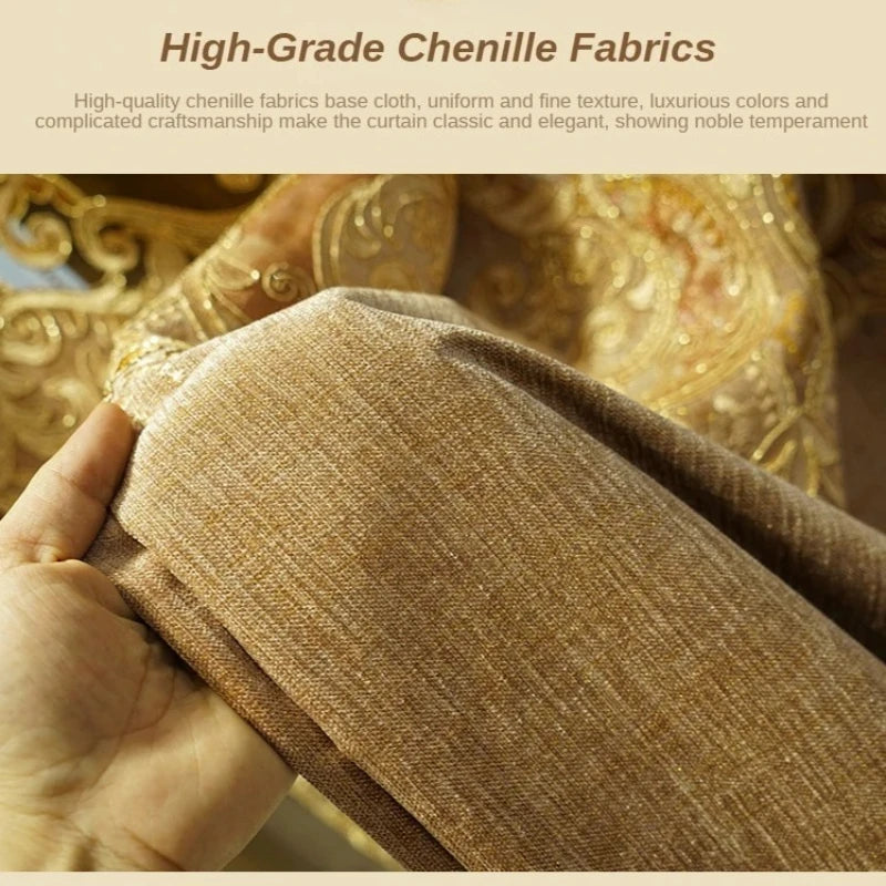 European Luxury Chenille Embroidered Curtains - Coffee Color Villa Valance for Living Room & Bedroom - Shello's Creative Boutique