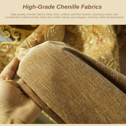 European Luxury Chenille Embroidered Curtains - Coffee Color Villa Valance for Living Room & Bedroom - Shello's Creative Boutique