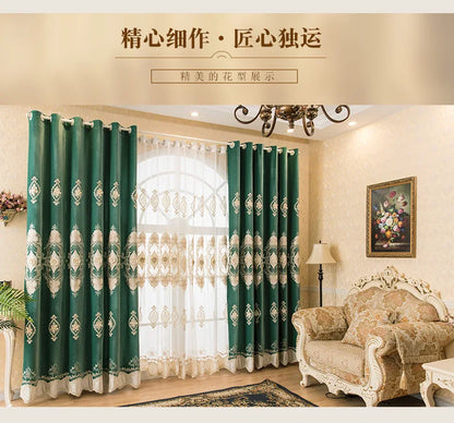 European Water Soluble Embroidery Curtains - Elegant Embroidered Drapes with Yarn for Living & Dining Room