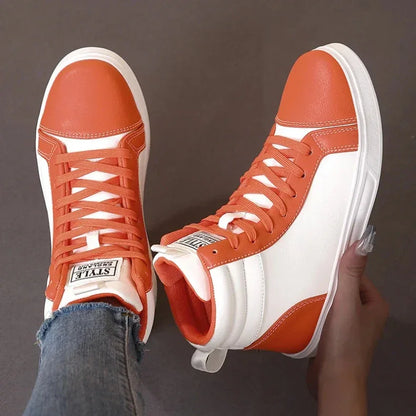 2025 Spring Fashion High-Top Sneakers - Unisex Leather Skateboarding Shoes (Red/White/Brown) - Shello's Creative Boutique