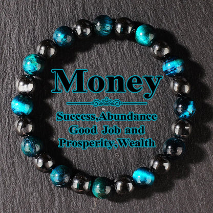 Natural Blue Tiger Eye Stone Bracelet – Unisex Handmade Stretch Beaded Bangle