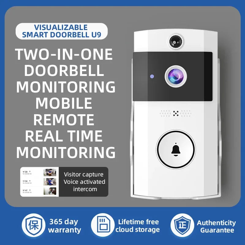 Solar Wireless Smart Video Doorbell HD with Rain Cover & WiFi