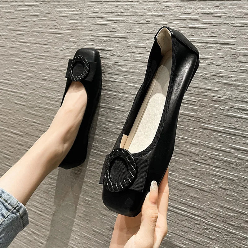 Plus Size Ballet Flats with Bow - Soft Sole Loafers - Shello's Creative Boutique