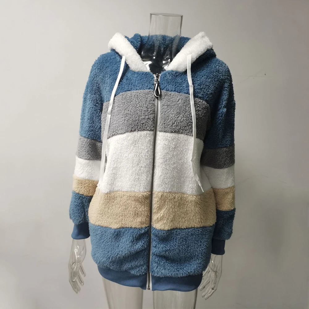 Women's Winter Hooded Coat 2026 - Thick Cashmere Plaid Stitched Jacket with Zipper - Shello's Creative Boutique
