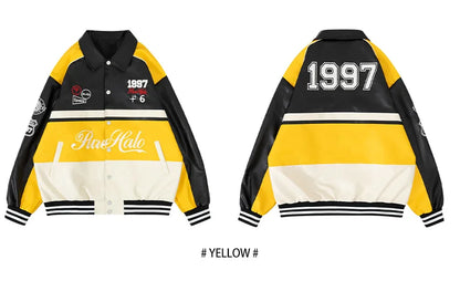 Women's Faux Leather Jacket Motorcycle Bomber Windproof Coat Spring&Autumn Warm Plus Size Baseball Coat Color-blocked Embroidery - Shello's Creative Boutique