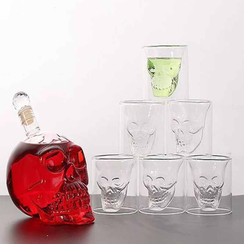 Skull Head Crystal Decanter & Glass Set – Gothic Bar Whisky Vodka Wine Spirits