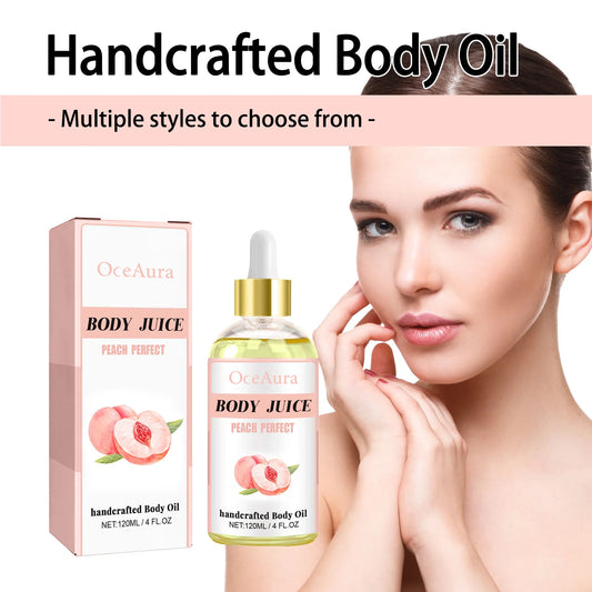 OceAura Peach Body Oil – 4 Oz Moisturizing & Tightening Massage Elixir - Shello's Creative Boutique
