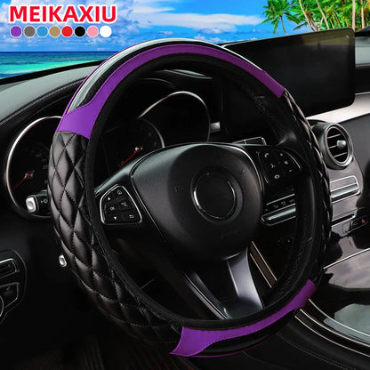 Crystal Carbon Fiber Steering Wheel Cover - Embroidered Leather (14.5-15 inch)