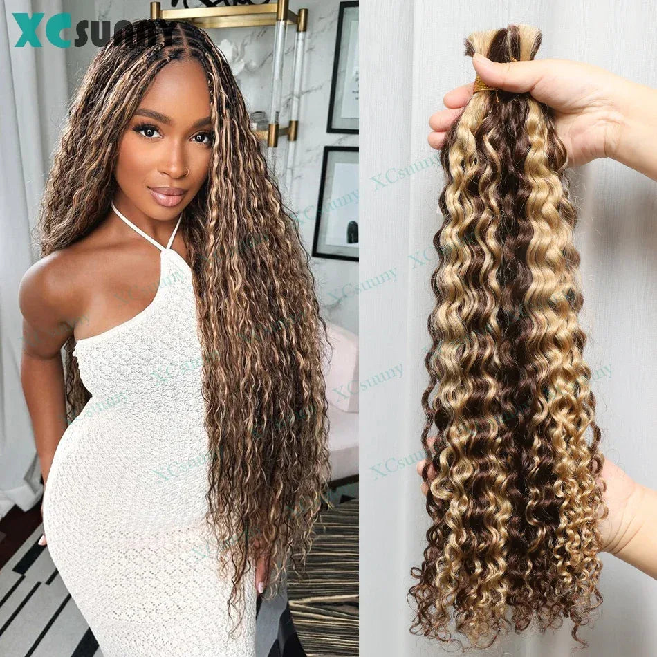 Deep Curly Human Hair for Boho Braids - Color 4/27 & 4/30 Ombre Bulk Hair - Shello's Creative Boutique