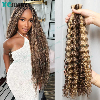 Deep Curly Human Hair for Boho Braids - Color 4/27 & 4/30 Ombre Bulk Hair - Shello's Creative Boutique