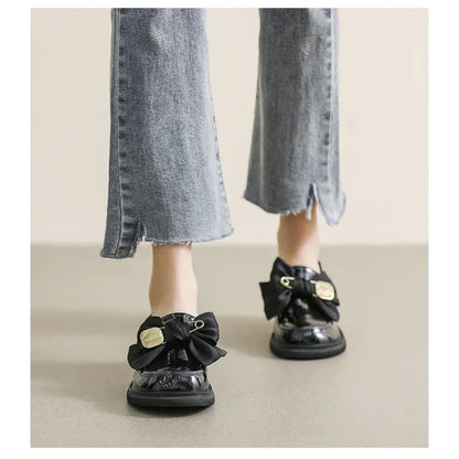 Women's British Style Leather Flats - Retro Bow Soft Sole Shoes - Shello's Creative Boutique