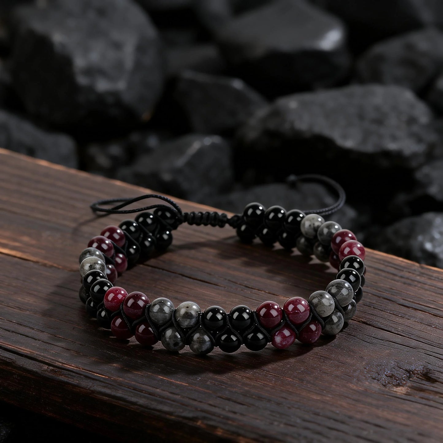 Luxury Garnet Natural Stone Protection Bracelet – Red & Black Beaded Bangle