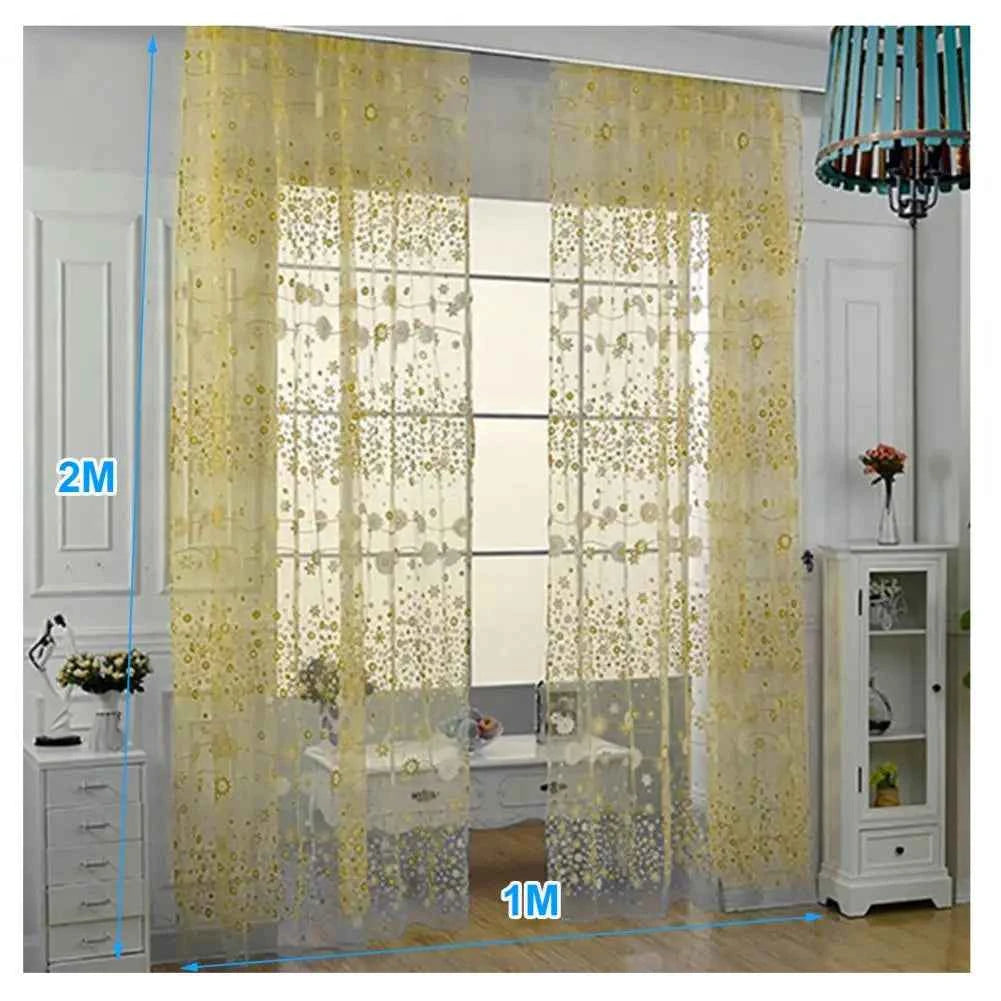 100cm x 200cm Window Curtain Floral Pattern Summer Transparent Window Screening Door Curtains Room Decor Drape Panel Sheer