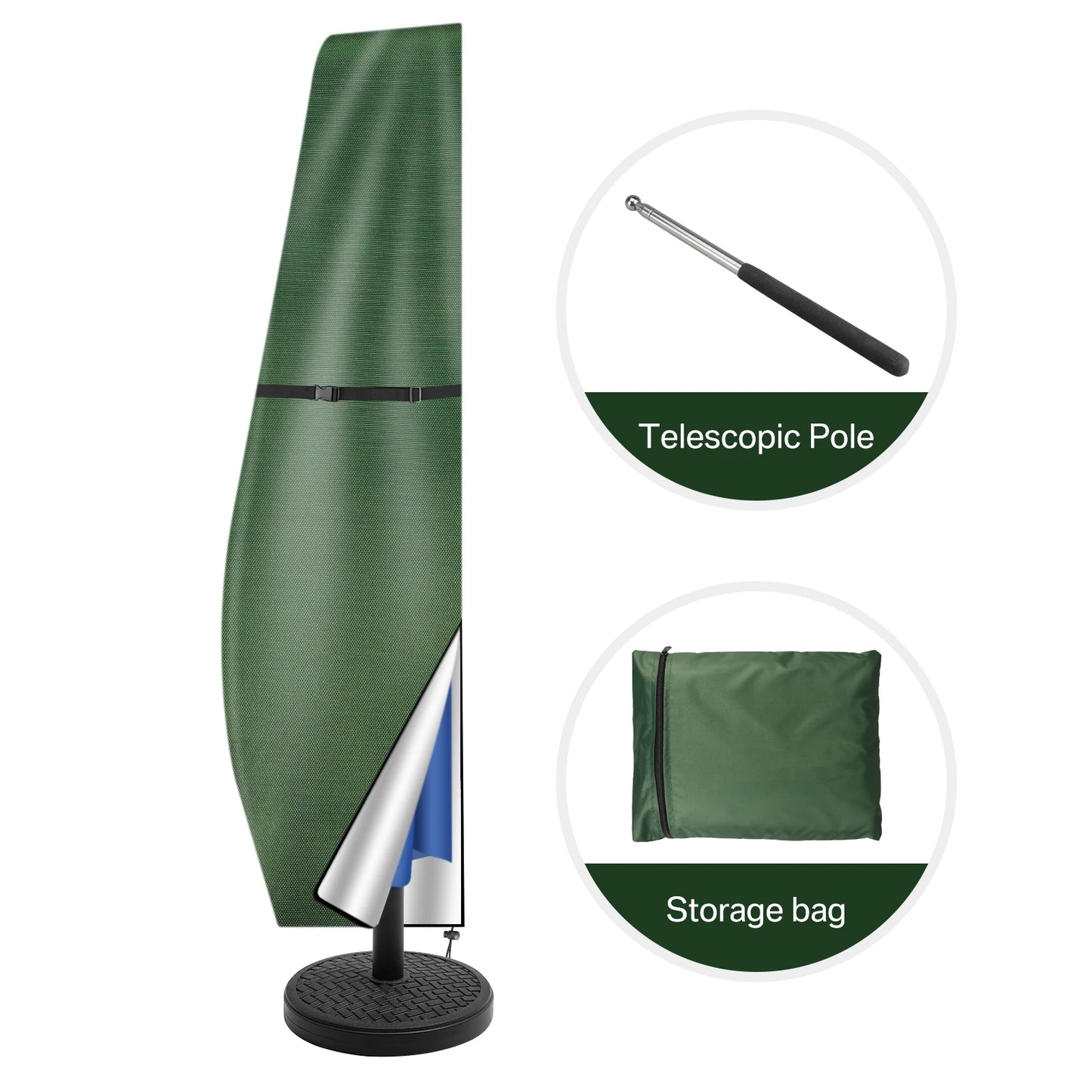 Parasol Rain Cover 210D Oxford Fabric – Waterproof UV-Resistant Patio Umbrella Storage Cover