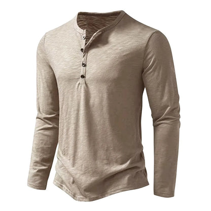 Men's Cotton Henley Neck T-Shirt - Long Sleeve Casual Shirt - Shello's Creative Boutique