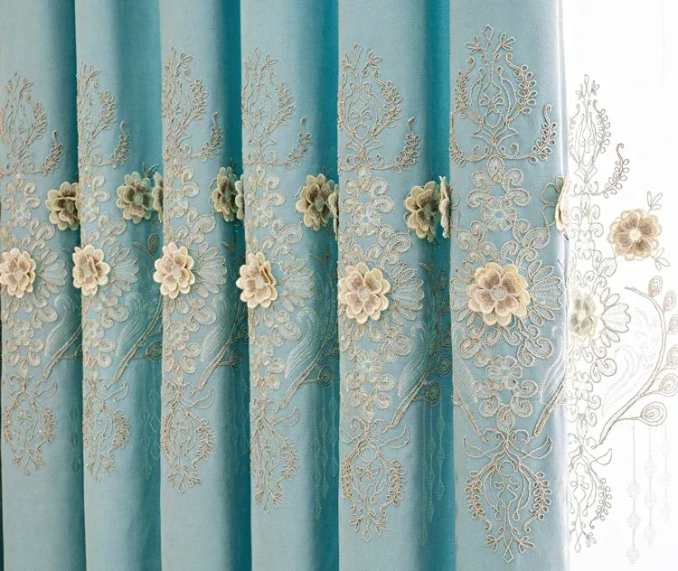 European Modern Blackout Curtains - Luxury Embroidered Tulle Villa Valance for Living Room & Bedroom