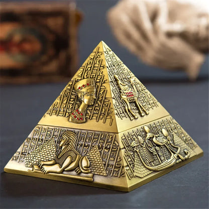 Egyptian Pyramid Ashtray with Lid – Vintage Metal Desktop Ornament